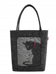 Bertoni Swing filc kézitáska Bertoni fekete, macska mintás