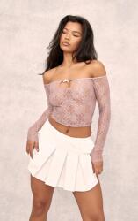 Prettylittlething Klasszikus Rózsaszín Csipkés Hosszú Ujjú Felső Prettylittlething Mintával 36