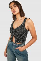 Boohoo Fekete-fehér Klasszikus Testhezálló Kötött Felső Kerek Nyakkivágással Boohoo M