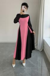 Shein Kétszínű Maxi Ruha, Size 38, fodros, fekete, 80% poliamid, 20% elasztán