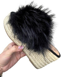 Seastar 9 Cm-es Platformos Női Flip-flop Papucs Szőrmével Fekete Espadrilles 39-ES (D10_BG225P_BLACK)