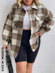 Shein FC44207 Shein Női Kockás Kabát Plus Size Gombokkal (14) 56/58