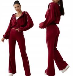 Aszmi Style Női melegítő szett cipzáras pulóver és harang nadrág, bordó