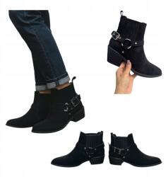 Seastar Női Magassarkú Bokacsizmák Klasszikus Cowboycsizmák Bőr Velúr Fekete R 40 (68347 czarne klasyczne kowbojki na obcasie)