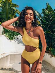 Shein egyrészes fürdőruha, egyvállas, csíkos, Size 38, sárga