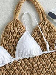 Shein Fehér Kötött Bikini Felső, Size 36, hímzés, poliészter, elasztán