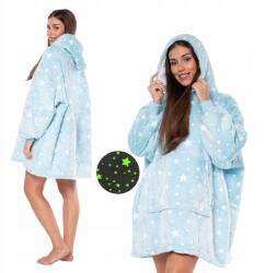  Kocobluza 2 az 1-ben Kapucnis Pulóver Takaró, Oversize, Vastag Sherpa Bélés, Kék, Csillagos (KC00014)