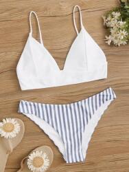 Shein Csíkos Bikini Szett, Size XL, fehér-kék