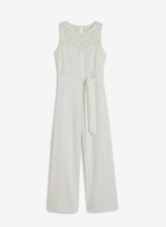 Bonprix Elegáns csipkés overál, Size 50, fehér, poliészter, elasztán