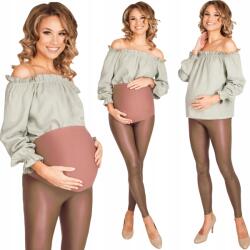 Przyszła Mama Kismama Leggings Öko Bőr Magas Derekú Barna Varrat Nélküli Lengyel L (legginsy damskie)