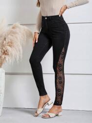 Shein KC87313 Shein Csőszárú Farmer Nadrág Csipkével Magas Derekú 26-OS