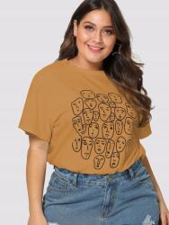 Shein Curve T-shirt Blúz Barna Print XXL__XXL