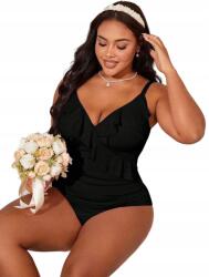 Shein Egyrészes Fürdőruha Fekete Csíkos Fodros XXL __XXL