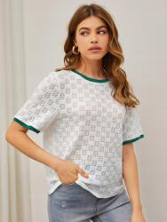 Shein IC86112 Shein Kontrasztos Texturált Rövid Ujjú Póló Kerek Nyakkivágással L