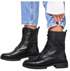 Casu Női Bőr Bakancs Fekete Platformos Fűzött Lengyel Bőr 39-es (0640)
