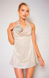 Prettylittlething KC16312 Ruha Mini, csillámos, nyakkivágással, Prettylittlething, Size XL, bézs