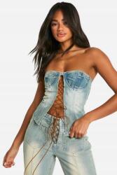 Boohoo Kék Farmer Crop Felső Nyitott Váll Kivágás Megkötős Boohoo 42