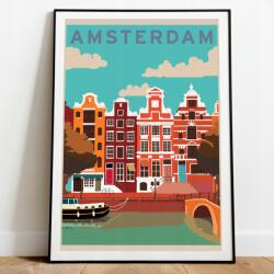  Fali poszter Amsterdam Hollandia Vintage A3 (Plakat Podróżniczy Podróże Vintage 42)