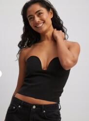 NA-KD Fekete Crop Top Rövid Merevítő Ráncolásokkal Sima Na-kd 42