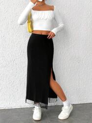 Shein IC54201 Shein Fekete MIDI Szoknya Hálós Slicc (41) M