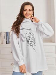 Shein IC57201 Shein Fehér Oversize Pulóver Nyomott Mintával M