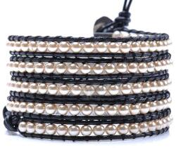  Bratara 5 wrap Acril Perlat rotund 4 mm cu snur negru