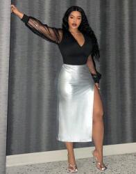 Shein Ezüst Csillogó MIDI Szoknya