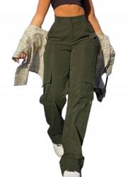 Shein Cargo Nadrág Zöld Egyenes Magas Derekú 42 XL__XL