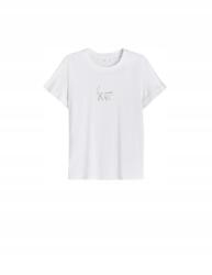 Reserved LC91307 Fehér Nyomott Mintás Pamut Női Póló (39) XL