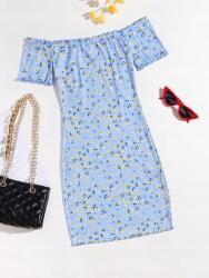 Shein Bordázott Ceruzaszoknya Ruha, kék, Size 38, 95% poliészter