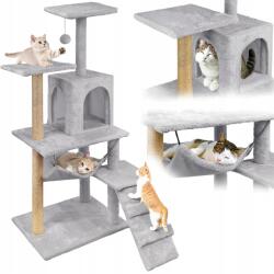Mersjo Macska kaparófa 6 szintes magas házikó fekhely játékkal Mersjo 125cm (COMFORT-LINE-LIGHT-GRAY)