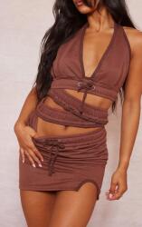 Prettylittlething Ruha, aszimmetrikus, melegítő, kivágással, Size 38, barna, 60% pamut