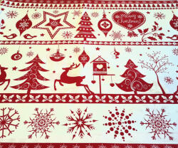  Karácsonyi mintás pamutvászon - 160 cm / fehér - piros mintás Merry Christmas feliratos