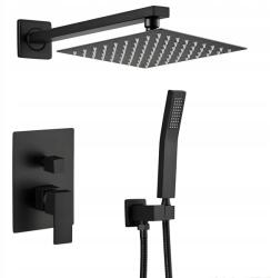 Inea Falsík Alatti Zuhanyszett Fekete Matt Zuhany Nagy Esőztetővel 25CM (ZESTAW PODTYNKOWY PRYSZNICOWY CZARNY MAT)
