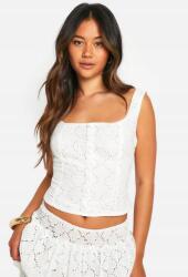 Boohoo Fehér Hímzett Felső Vállpántokkal Gombokkal Nyitott Vállakkal Boohoo 42