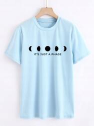 Shein Póló Kék Print Fekete Casual 36 S__s