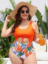 Shein Növényi mintás egyrészes monokini, Size 48, narancssárga, 82% poliészter