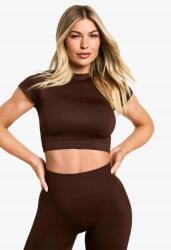 Boohoo Barna Bordázott Rövid Felső Klasszikus Kerek Nyakkivágással Boohoo M