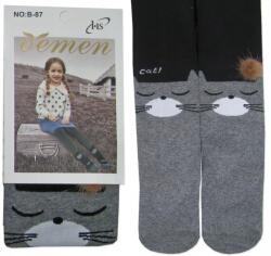  3-5 L Harisnyanadrág Pamut Macska pompon cica fekete-szürke C164 (C164)