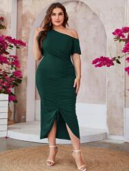 Shein zöld aszimmetrikus ruha, fodros, Size 50, 95% poliészter, 5% elasztán