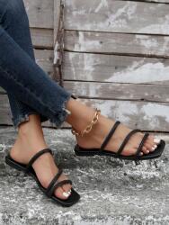 Shein Flip-flop Papucs Fekete Fényes Díszítéssel A Casual Pántokon 39__39 (sx2303076910075164)