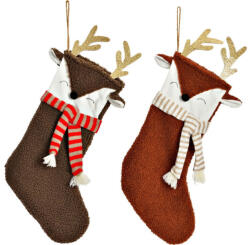  Textilből készült mikulászokni, részarvas, 2-féle, barna/piros. Méret: 24x55x2cm (Az ár egy darabra vonatkozik. A színt véletlenszerűen választjuk)
