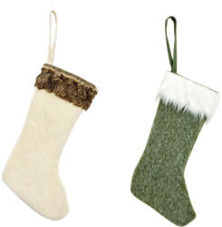  Karácsonyi zokni textilből zöld, natúr fehér, 2-féle. Méret: 25x65x3cm (Az ár egy darabra vonatkozik. A színt véletlenszerűen választjuk) - dekorfalvak