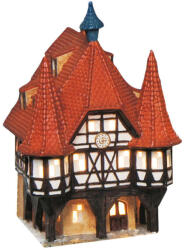  Wurm világító ház, Michelstadt városháza, porcelánból, piros/barna. Méret: 14x13x19cm