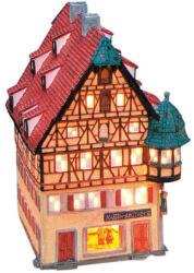  Wurm Rothenburgi "Marien-Apotheke" világító ház porcelánból, színes. Méret: 15x19x10cm