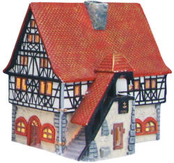  Wurm világító ház, Schifferstadt városháza, porcelánból, színes. Méret: 12x16x16cm