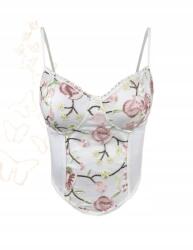 Shein Fűzős Felső, Size S, virágmintás, 95% poliészter, 5% elasztán