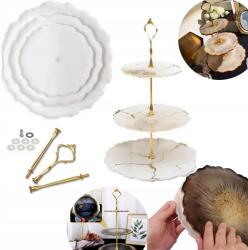  Szilikon Öntőforma Gyanta Patera Szett 3 Szintes Tálca Óra 25 CM