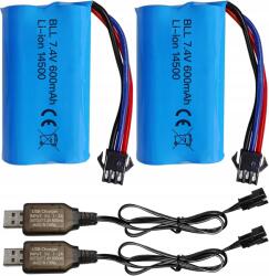 2 db 7.4V 600mAh 2S SM-3P akkumulátor DE82, TK3086B, TK-3082B Rc autóhoz (B0FCFGPX1S)