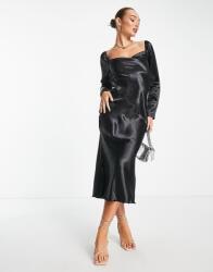 Urban Threads Fekete Szatén MIDI Ruha (34) (567680)